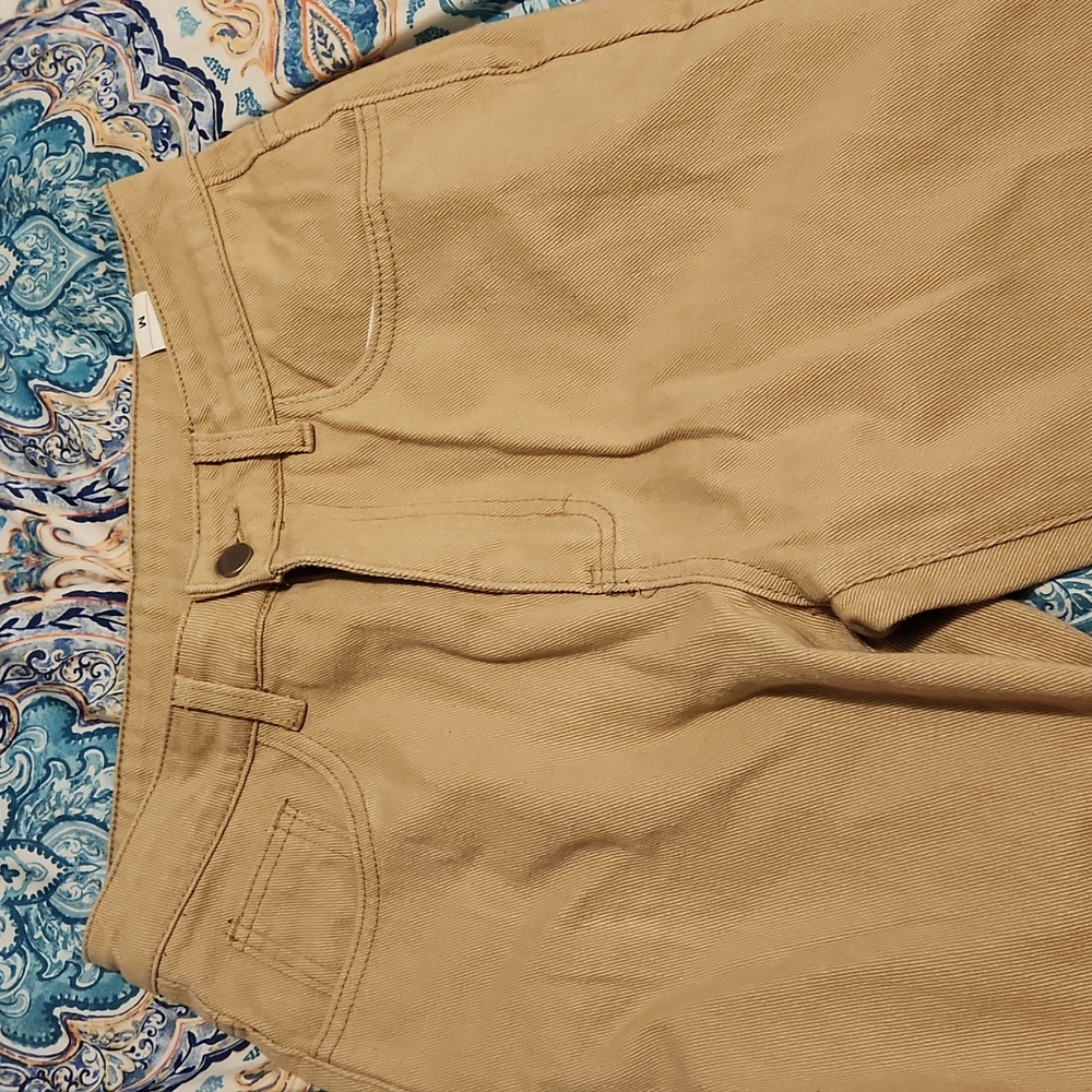 High rise straight legged khaki jeans
